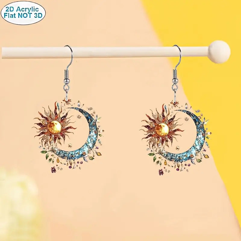 Wholesale Colorful Moon and Sun Bohemian Style Acrylic Earrings