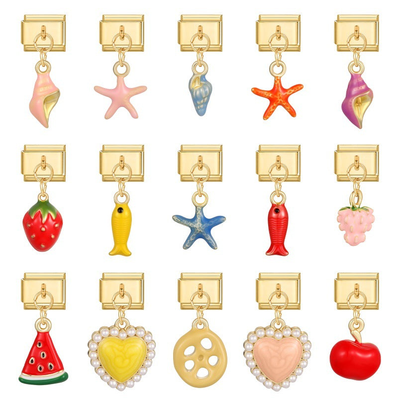 Wholesale Fruit Heart Star Pendant DIY Bracelet Charm Stainless Steel Gold Tone Jewelry Accessory