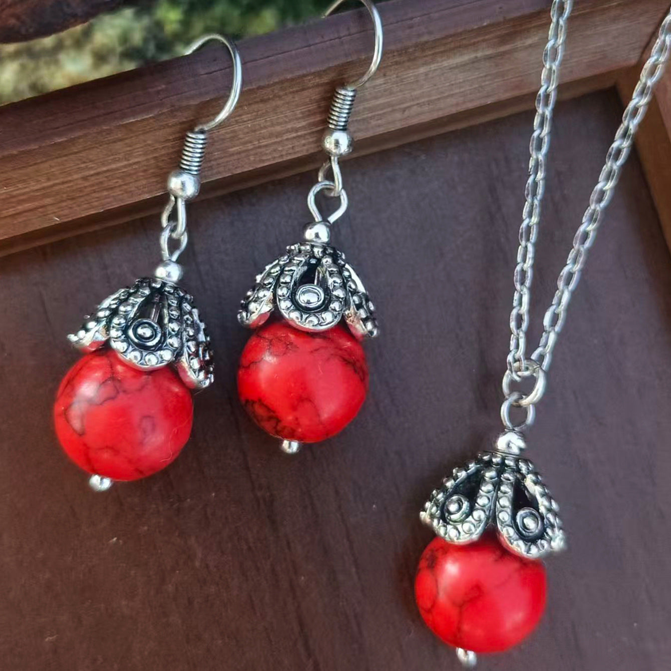 Wholesale Turquoise Retro Chinese Style Necklace And Earring Set Layering Jewelry Accessory For Casual Daily Wear