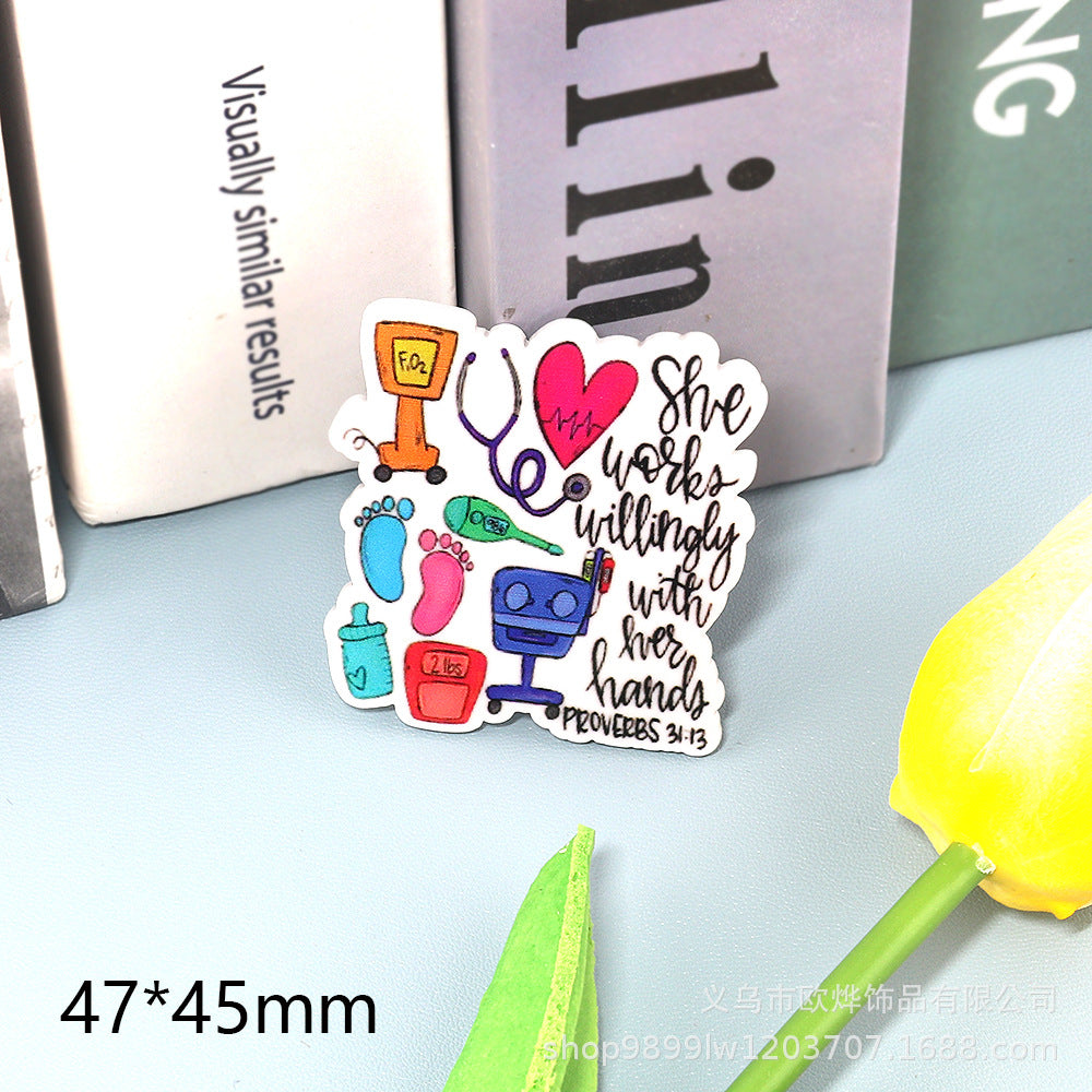 Wholesale 10pcs DIY Flatback Cartoon Pencil Letters Acrylic Flatback Badge Reels Retractable Keychain DIY Accessories