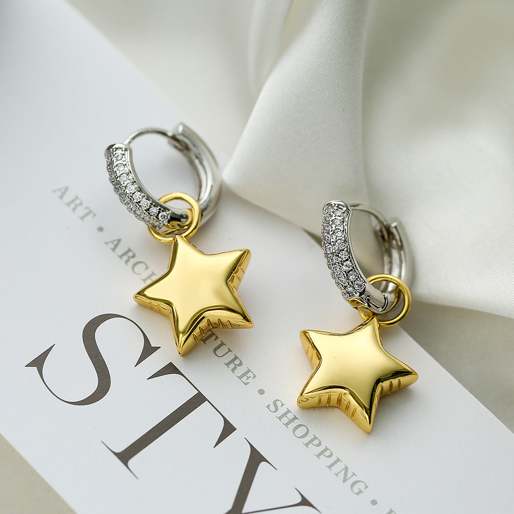 Wholesale Asymmetric Star Moon Zircon Earrings ACC-ES-AG004