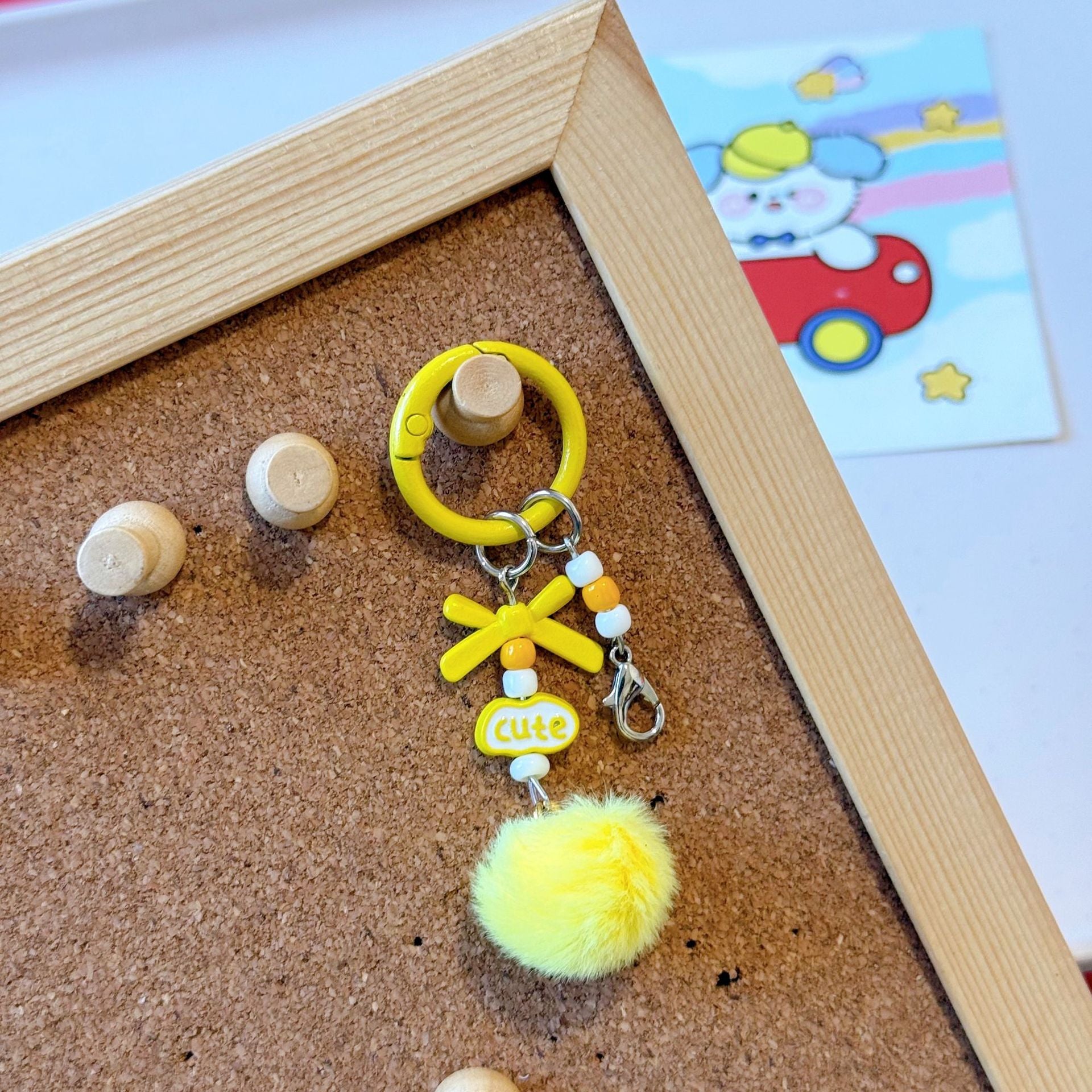 Wholesale Stylish DIY Cute Keychain Craft Kit Metal Lobster Clasps Beads Pom Poms Bows For Bag Charm Car Key Accessory Boutique Resale