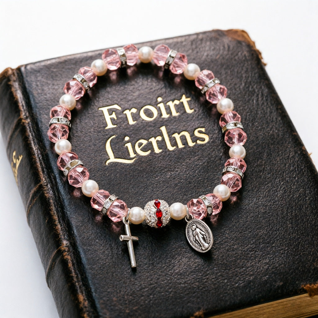 Wholesale Crystal Beaded Stretch Bracelet with Cross Charm Unisex Jewelry Accessory