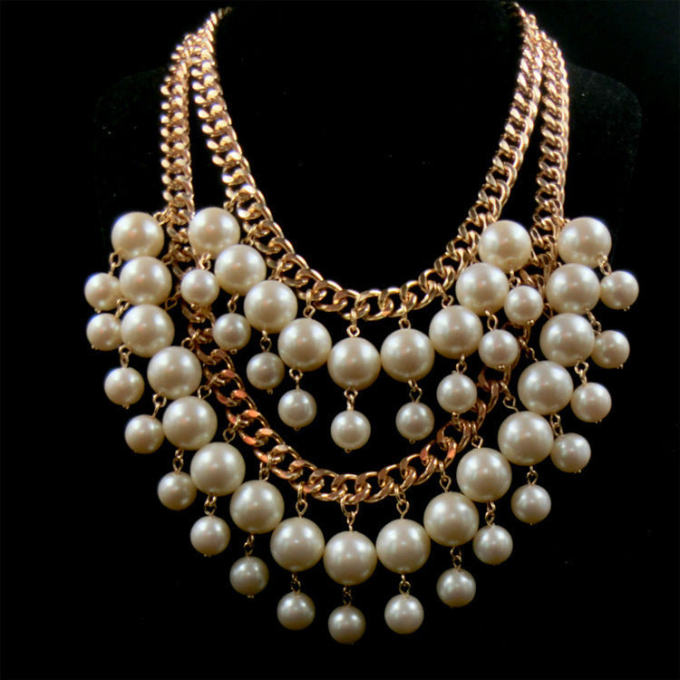 Wholesale pearl necklace female star same multi-layer Pearl tassel necklace