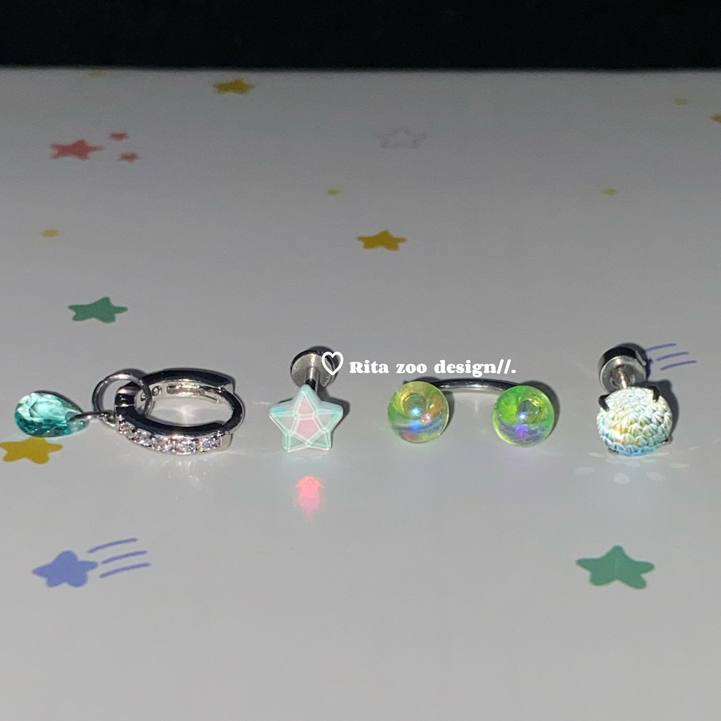 Wholesale Titanium Steel  Green  Star Zircon Earrings