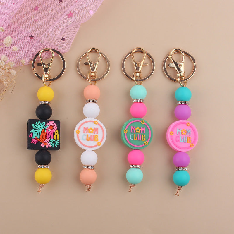 Wholesale Cartoon Silicone MAMA Beaded Keychain