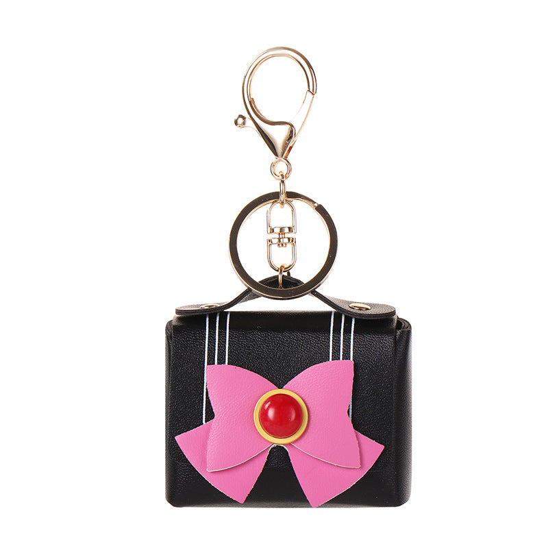 Wholesale Light Blue Leather Keychain Pendant With Bow And Butterfly European Style Car Key Accessory