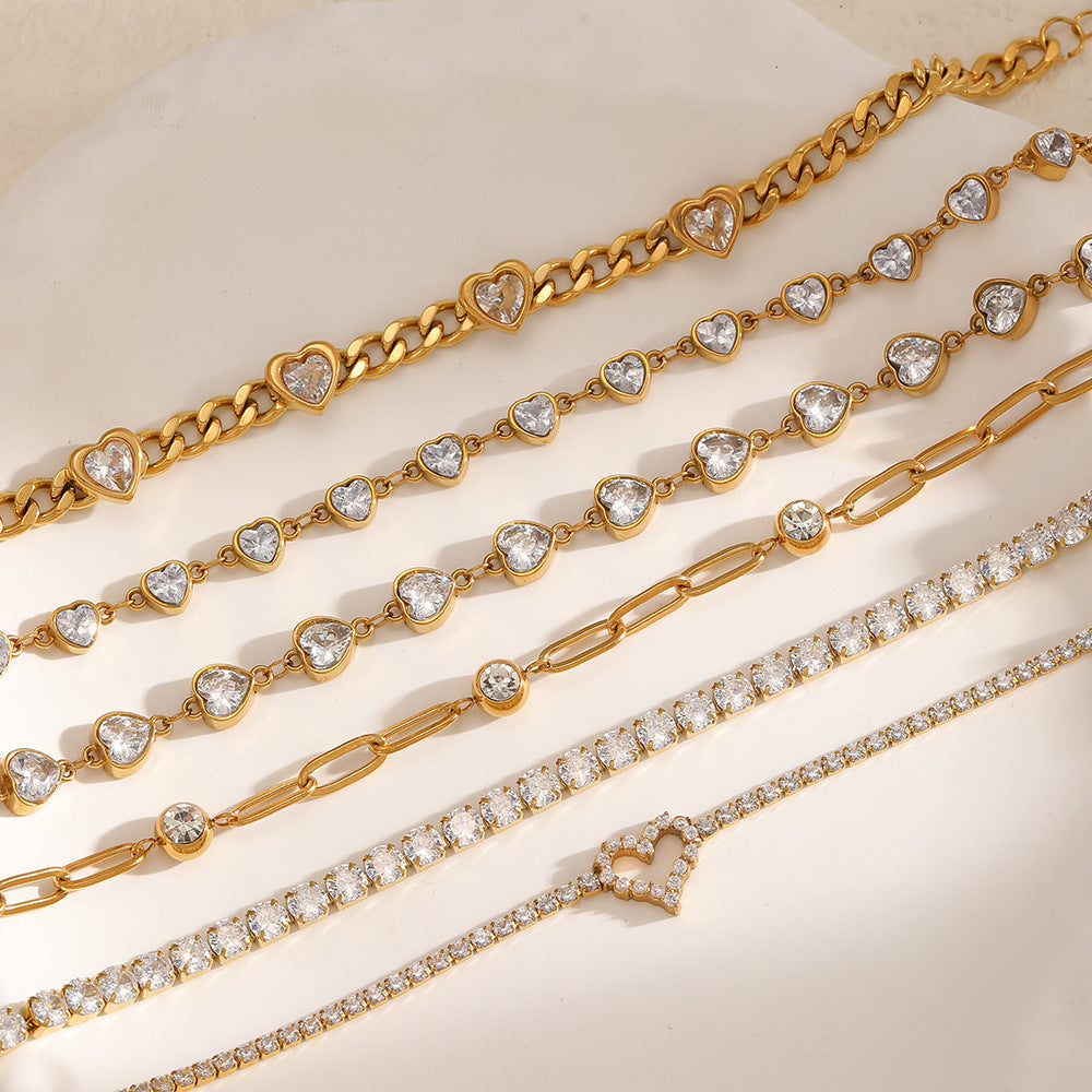 Wholesale 18k gold stainless steel diamond-encrusted heart bracelet
