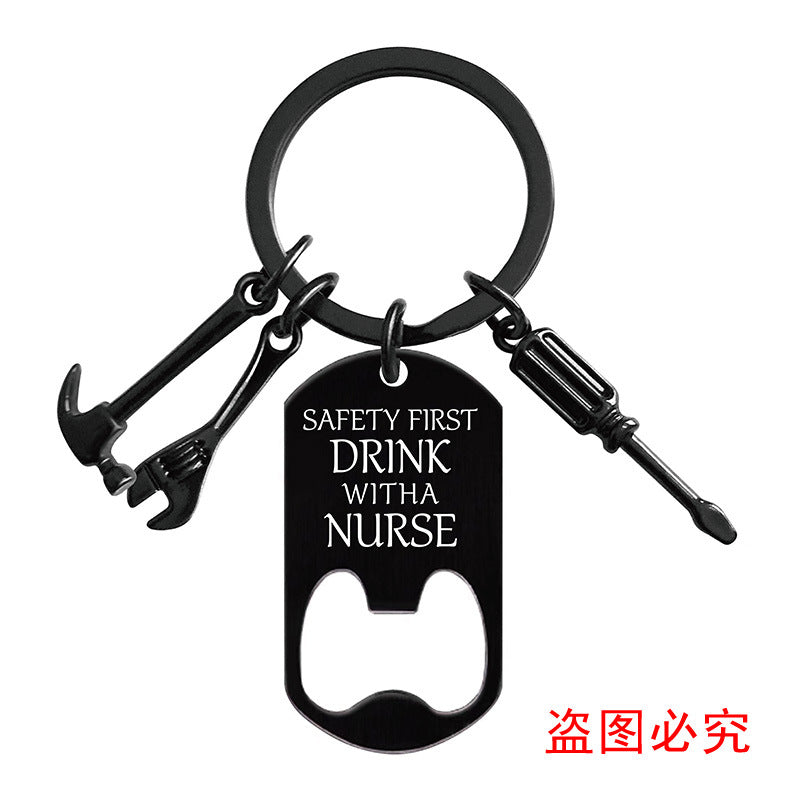Wholesale Bottle Opener Tools Birthday Gifts Metal Keychains Father's Day Gifts Pom Pom ACC-KC-Ganggu016