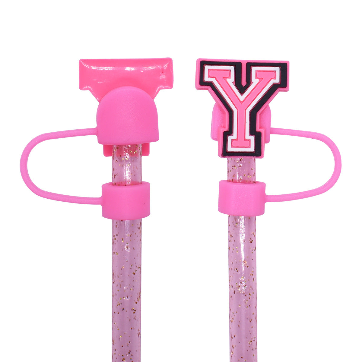 Wholesale Random 100pcs 10mm Straw Tube Cap Pink Letter PVC Soft Rubber Straw Plugs ACC-SCR-RYY011