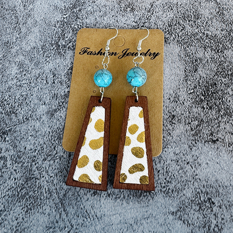 Wholesale Genuine leather earrings vintage turquoise leopard print cowhide earrings