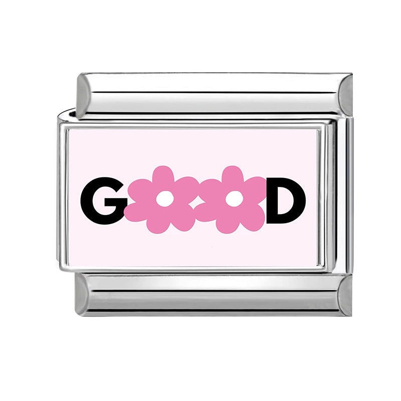 Wholesale Pink series flower  DIY  Single Section Creative Stainless Steel Composable Bracelet