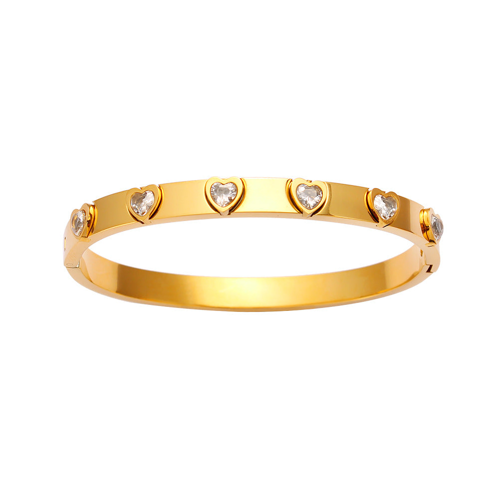 Wholesale Stainless Steel 18K Gold Heart-shaped Zircon Buckle Light Luxury Bracelet ACC-BT-MeiSD001