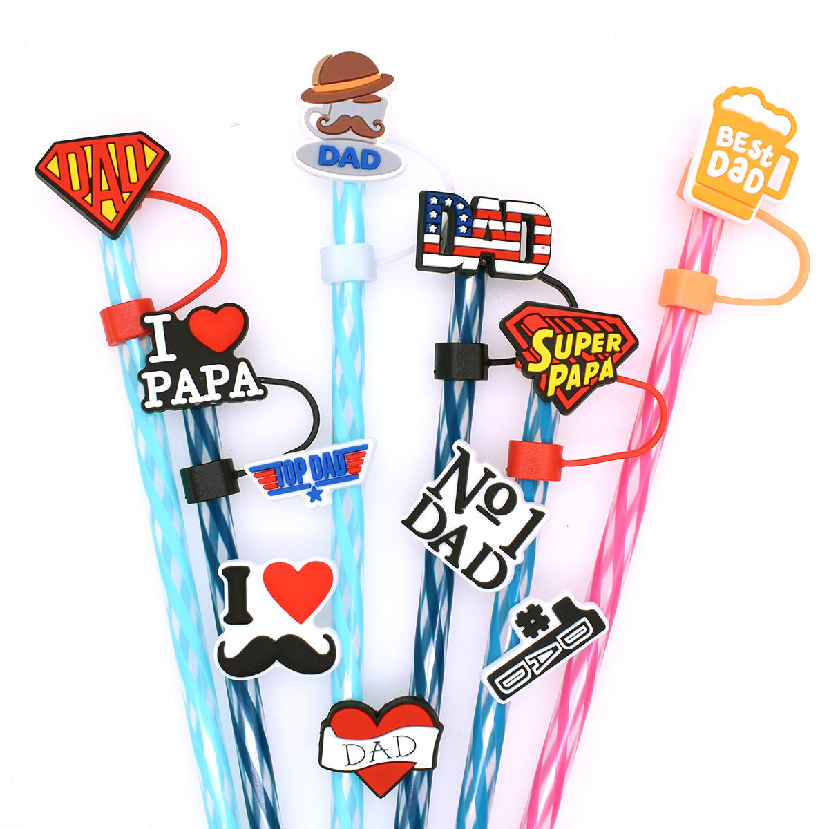 Wholesale Random Color 100pcs Father's Day Straw Tube Cap 10mm Soft Plastic Straw Decoration Straw Cover ACC-SCR-RYY032