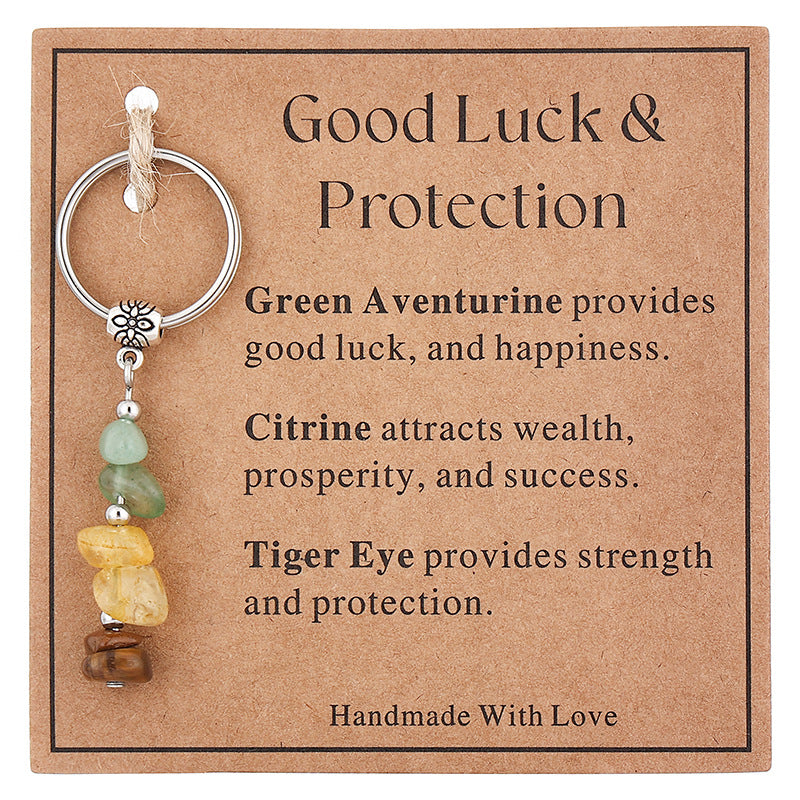 Wholesale  Stone Beaded Keychain Citrine Moonstone Gravel Combination Stainless Steel Bead Key Chain