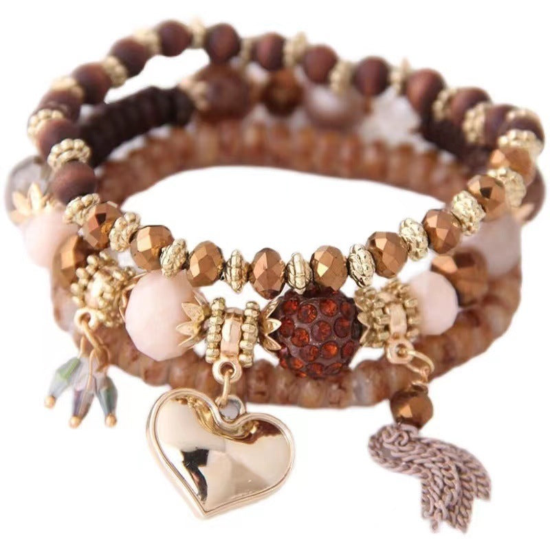 Wholesale Peach Heart Tassel Ball Bead Love Bracelet Retro Multi-piece Set Ethnic Style Hand Jewelry ACC-BT-Weiy028