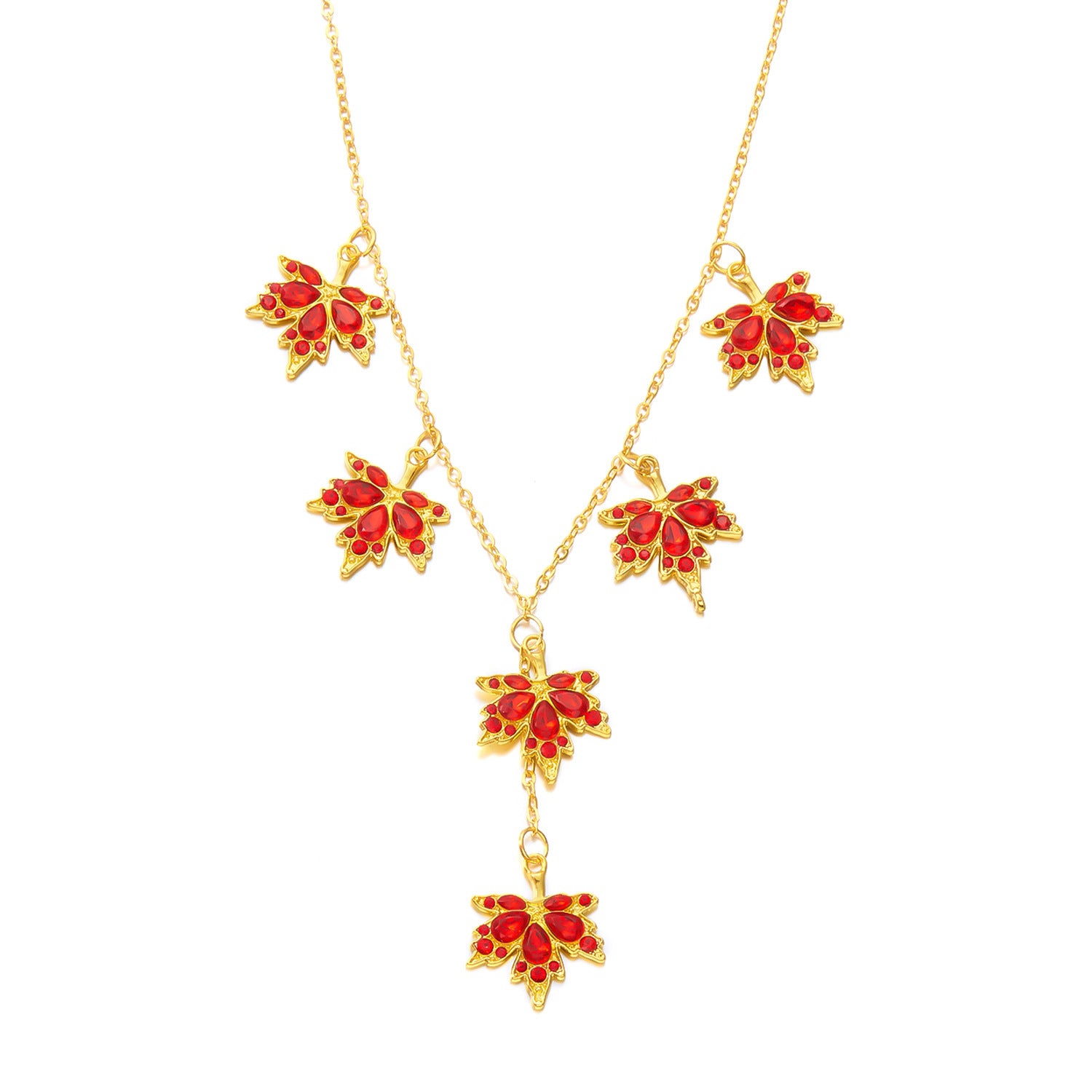 Wholesale Maple Leaf Rhinestone Bracelet and Necklace Set Alloy Fashion Jewelry Accessory
