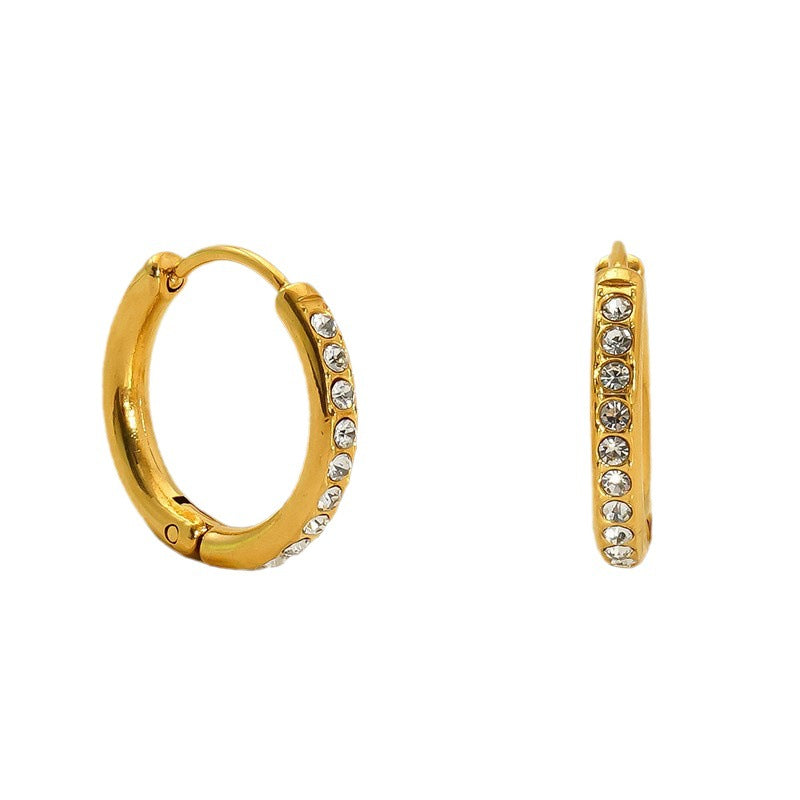 Wholesale round diamond earrings stainless steel 18K light luxury earrings