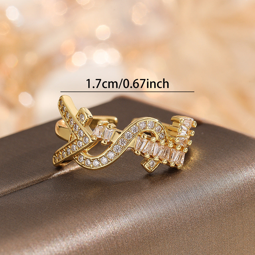Wholesale Chic Women S Letter Open Ring Gold Tone Zircon Fashion Jewelry Accessory