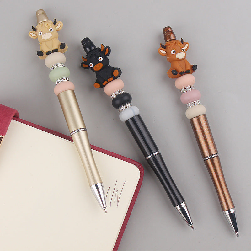 Wholesale  DIY Creative Cartoon Animal Cow Silicone Beaded Pen