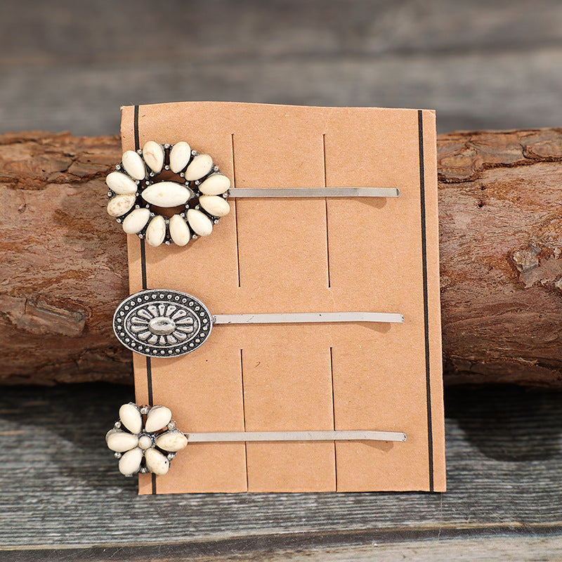 Wholesale vintage turquoise alloy flower ethnic style Western hair clip