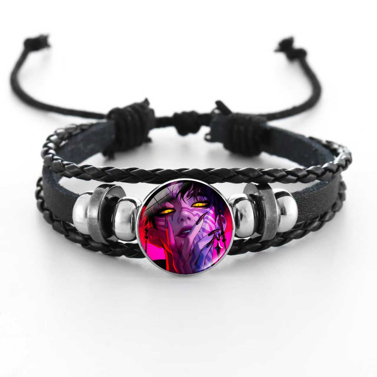 Wholesale Witcher Time Gem Adjustable Hand-woven Pink and Black Bracelet kpop