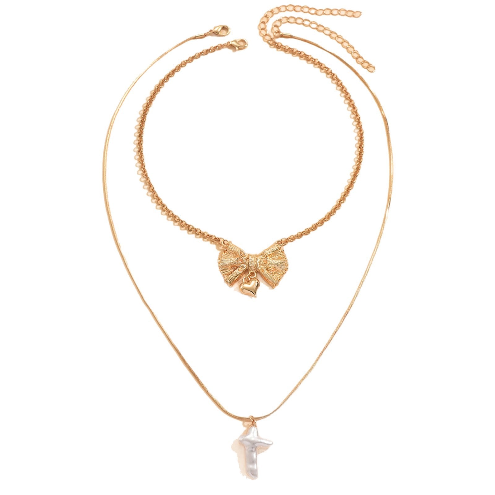 Wholesale European and American cross-border jewelry,  unique bow heart-shaped pearl pendant necklace,  simple round snake chain clavicle chain for women.