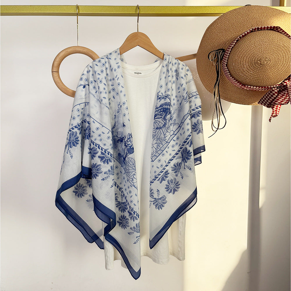 Wholesale Silk Cotton with Sun Protection 105cm Silk Scarf