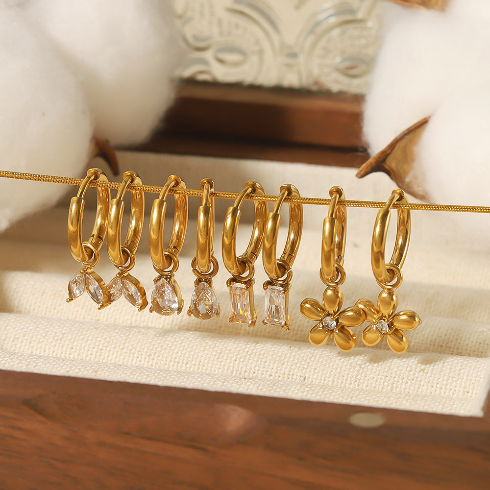 Wholesale Vintage 18K Gold Stainless Steel Inlaid Zircon Square Drop Earrings ACC-ES-LiQuan009