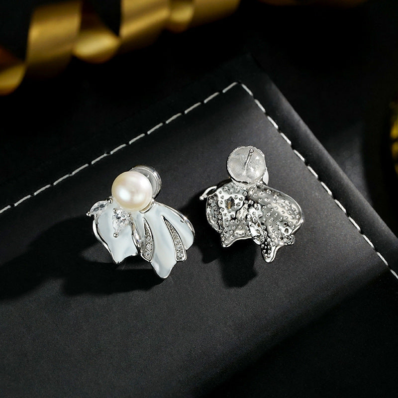 Wholesale S925 Silver Needle  Begonia Flower Earrings