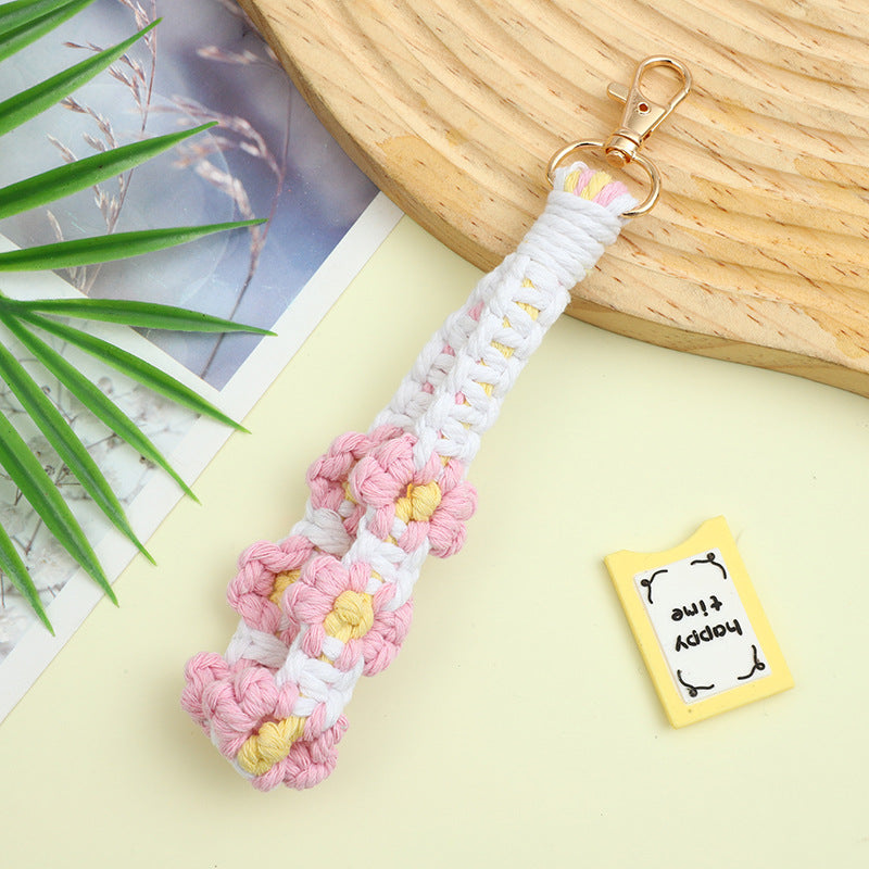 Wholesale Bohemian Handmade Woven Flower Wristband Small Daisy Keychain ACC-KC-ZhiYa035