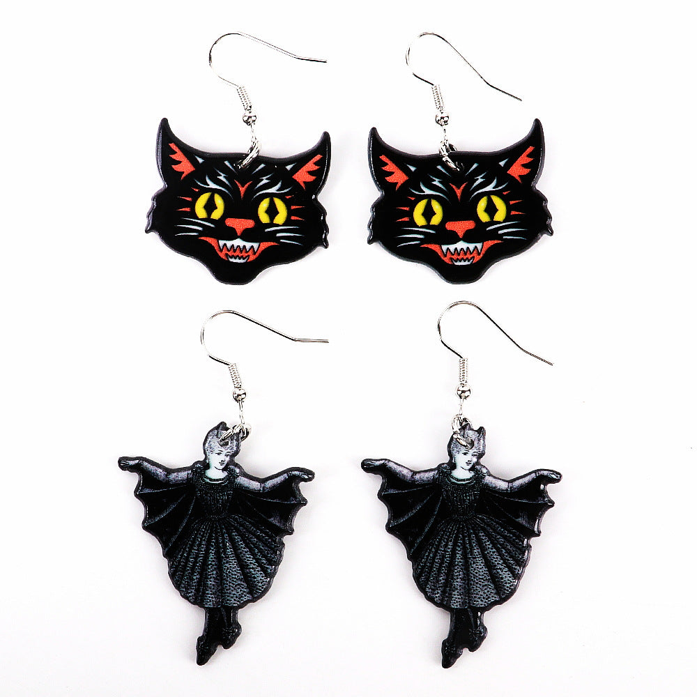 Wholesale Acrylic  Cat Witch Earrings – Funny Fashion Accessory Gift for Party Boutique Resale