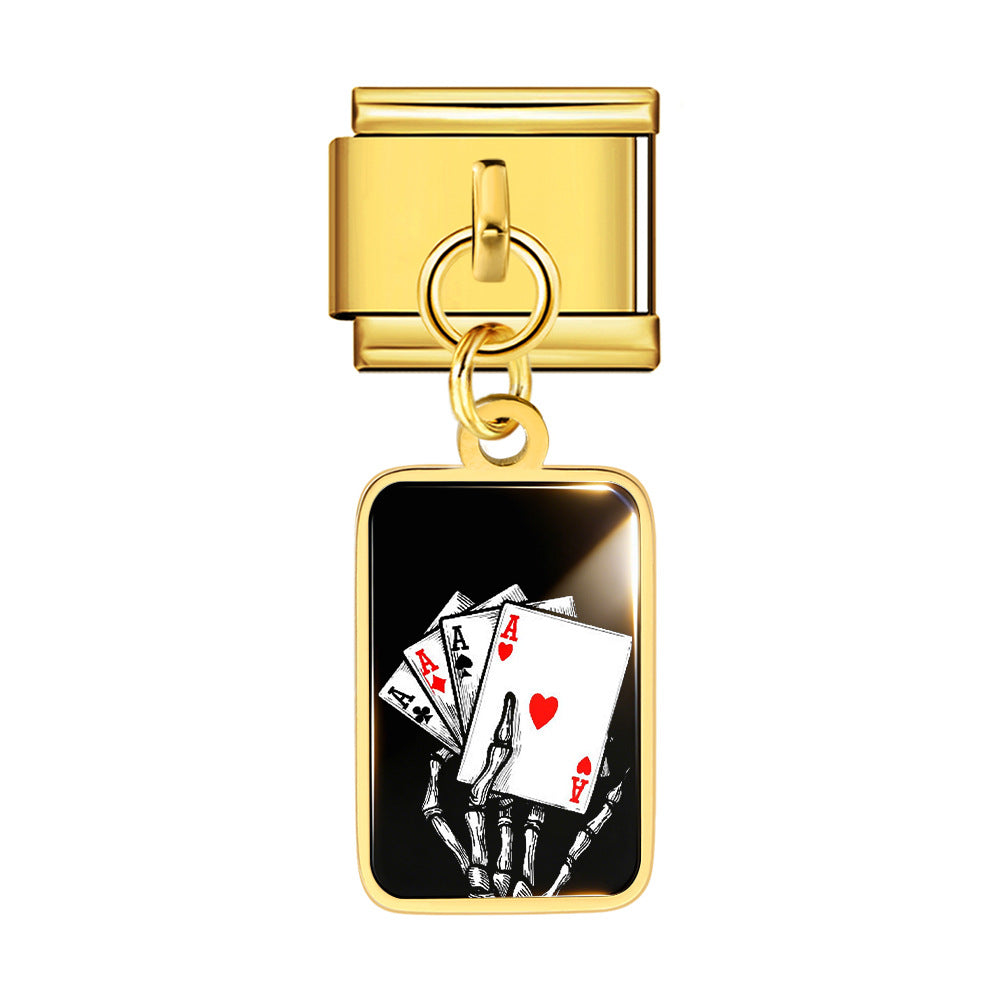 Wholesale Trendy Playing Card Pendant Stainless Steel Bracelet Fashion Accessory For Boutique Resale