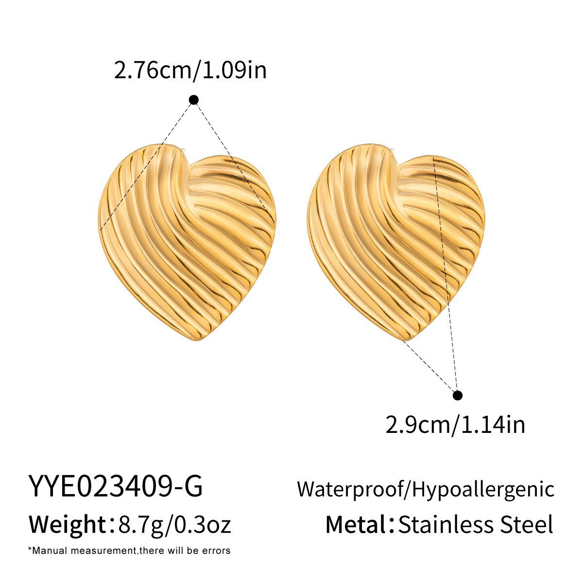 Wholesale Stylish Heart-Shaped Earrings Set PVD Stainless Steel 18K Gold Tone Fashion Accessory for Gift
