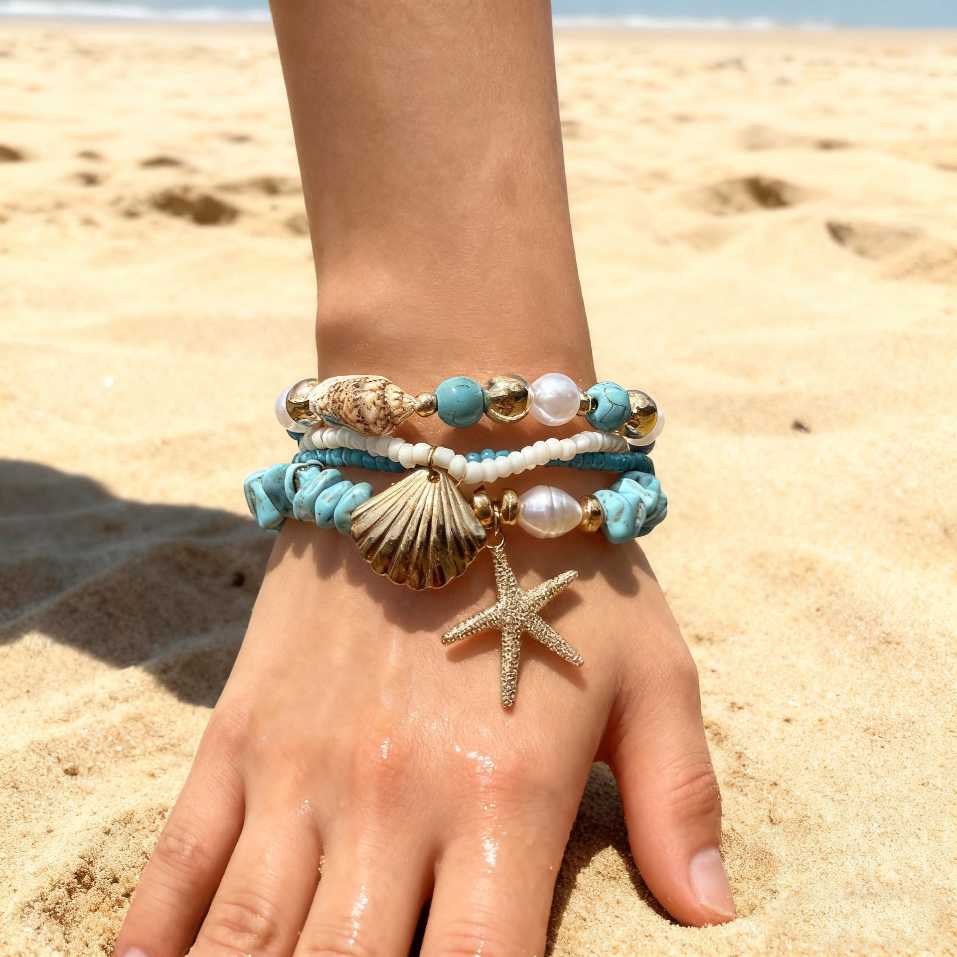 Wholesale Beach Vacation Starfish Shell Pearl Bracelet Fashion Accessory Gift