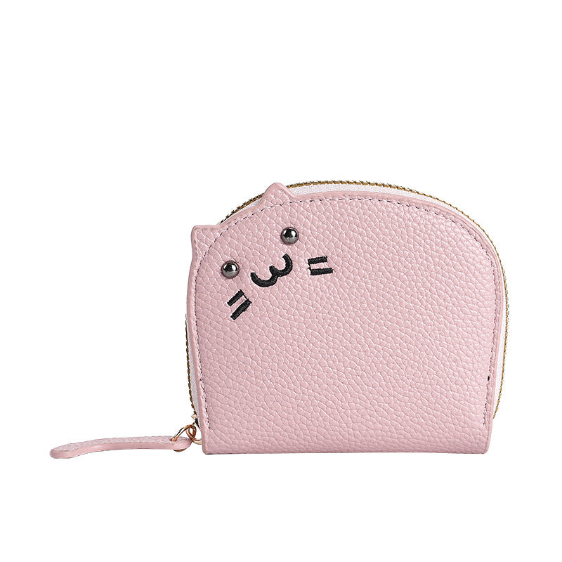 Wholesale Pink PU Cat Card Holder Cute Animal Print Card Wallet Everyday Wear For Women