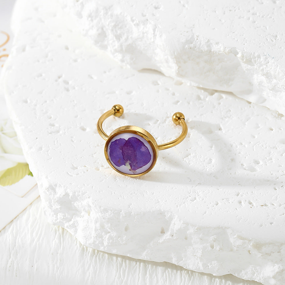Wholesale Chic Adjustable Stainless Steel Ring With Dried Flower Boutique Resale Jewelry Accessory