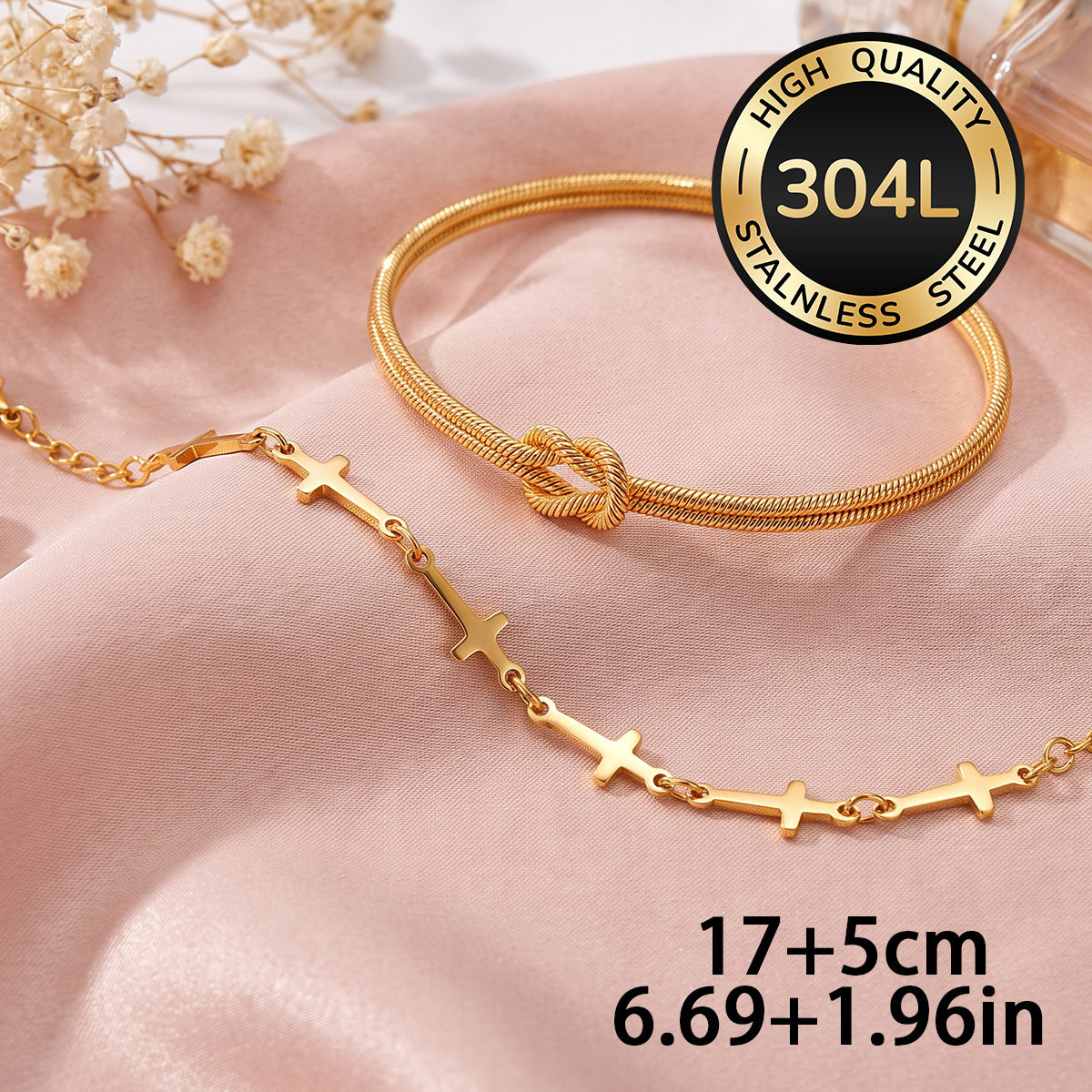 Wholesale Geometric Chain Design 2 Piece 18K Gold Plated Stainless Steel Bracelet Set Chic Fashion Accessory For Women Gift Boutique Resale