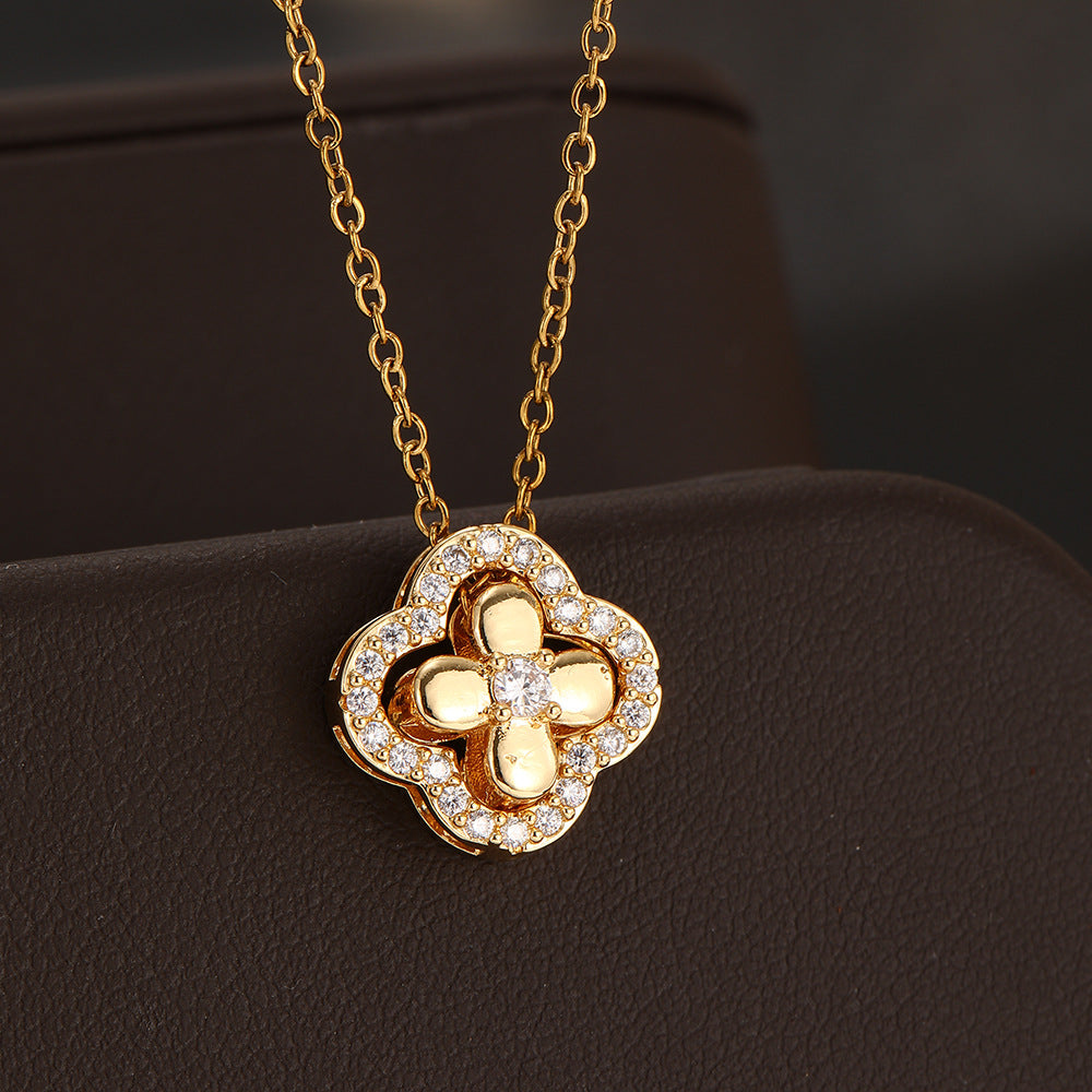 Wholesale Stylish Four Leaf Clover Necklace Gold Electroplated Pendant Everyday Wear Jewelry Accessory For Boutique Resale