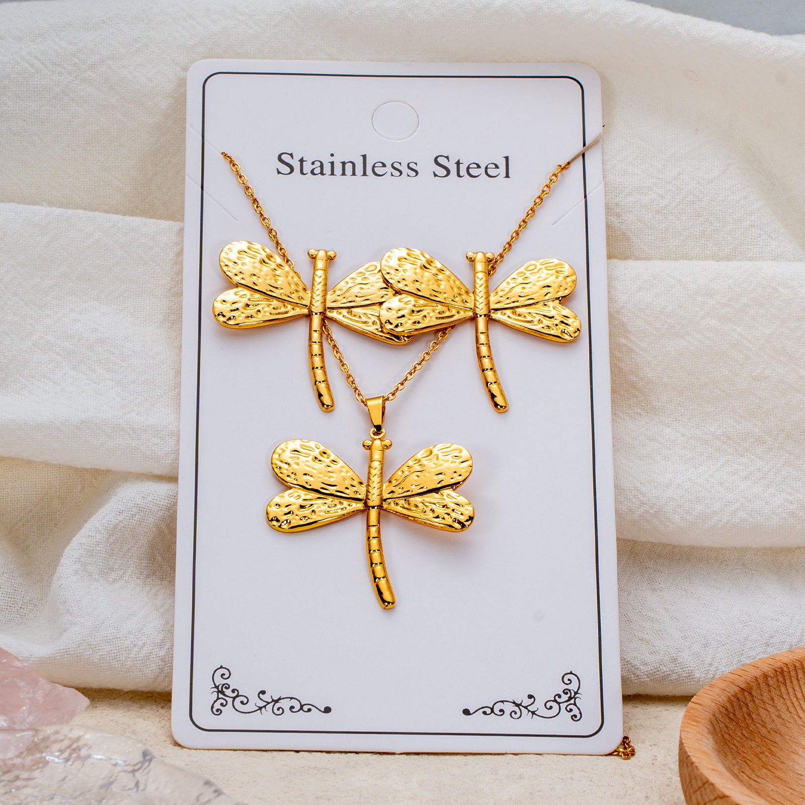 Wholesale Stainless Steel Electroplated Earring and Necklace Set - Trendy Office Lady Style,  Fashion Accessory Boutique Resale