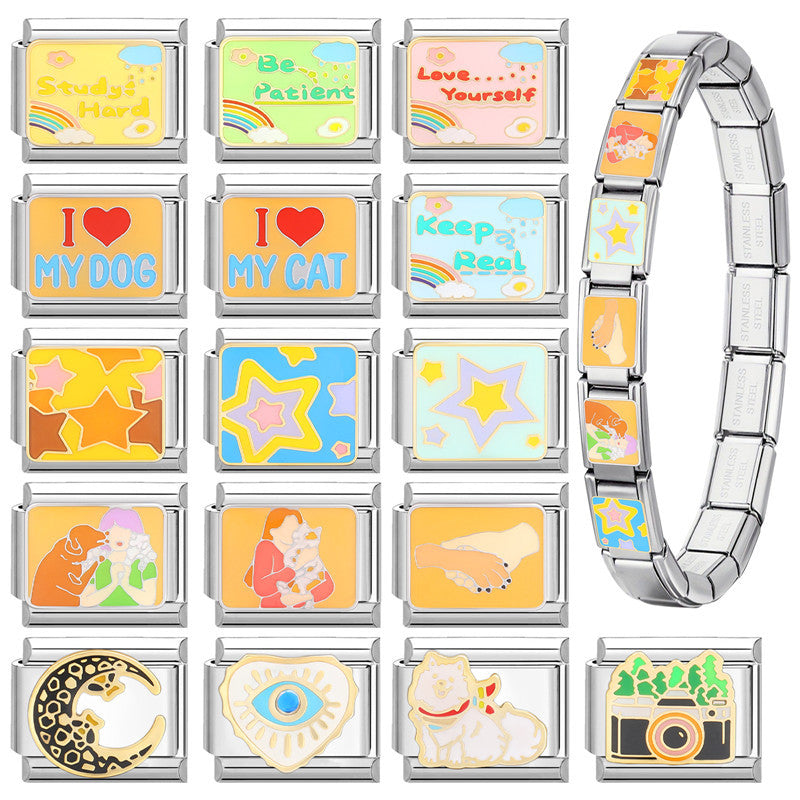 Wholesale Italian Beaded Bracelet 9mm DIY Splicing Removable Yellow Cartoon Series Stainless Steel Combinable Bracelet