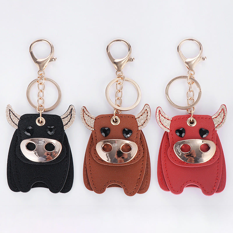 Wholesale Black PU Leather Rotating Bull Keychain Pendant Stylish Car Key Accessory Gift For Business Resale
