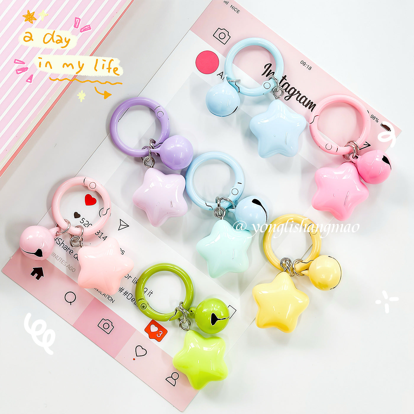 Wholesale Cute Chubby Star Bell Keychain Pendant Colorful Plastic Resin Bag Charm