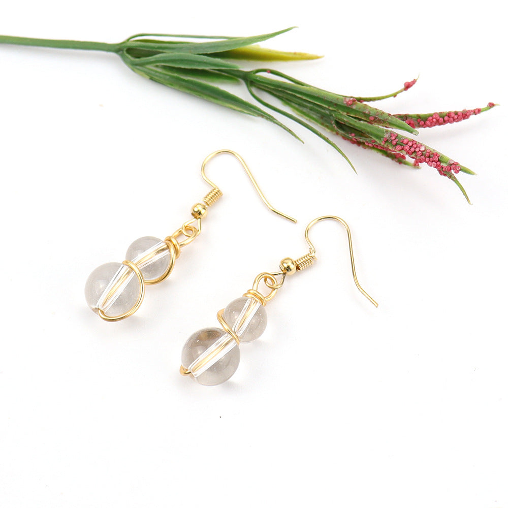 Wholesale Handmade Tree Design Gold Tone Crystal Beaded Wire Wrapped Drop Earrings Fashion Accessory Gift Boutique Resale