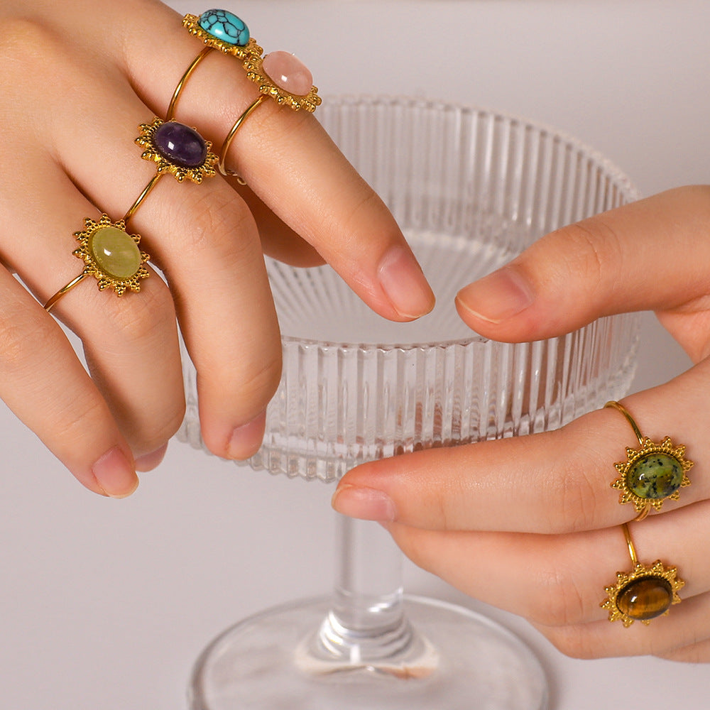 Wholesale Stainless Steel Ring Inlaid Natural Stone Open Adjustable Rings ACC-RS-XinY016