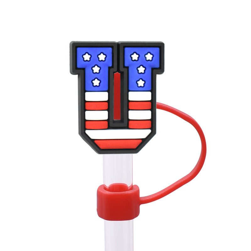 Wholesale Random 100pcs Independence Day Series PVC Soft Straw Tube Cap