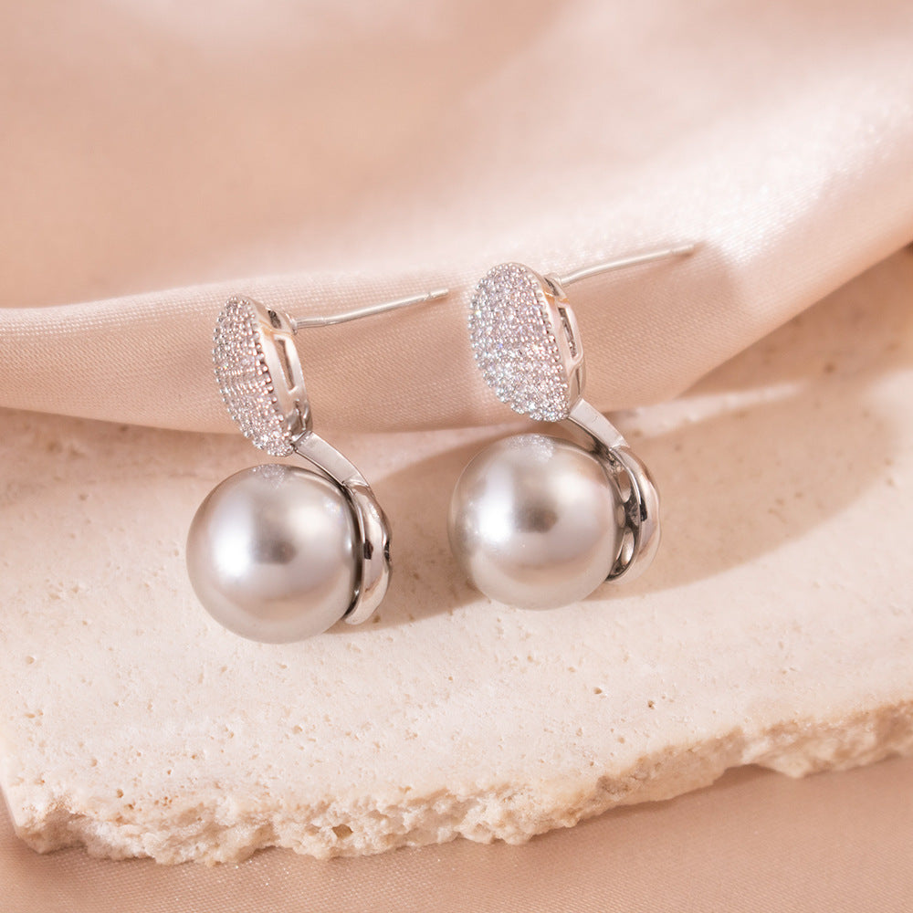 Wholesale Silver Needle Zircon Geometric Pearl Earrings