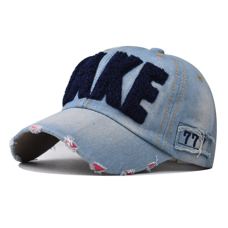 Wholesale Trendy Embroidered Washed Denim Baseball Cap Adjustable Wine Red Unisex