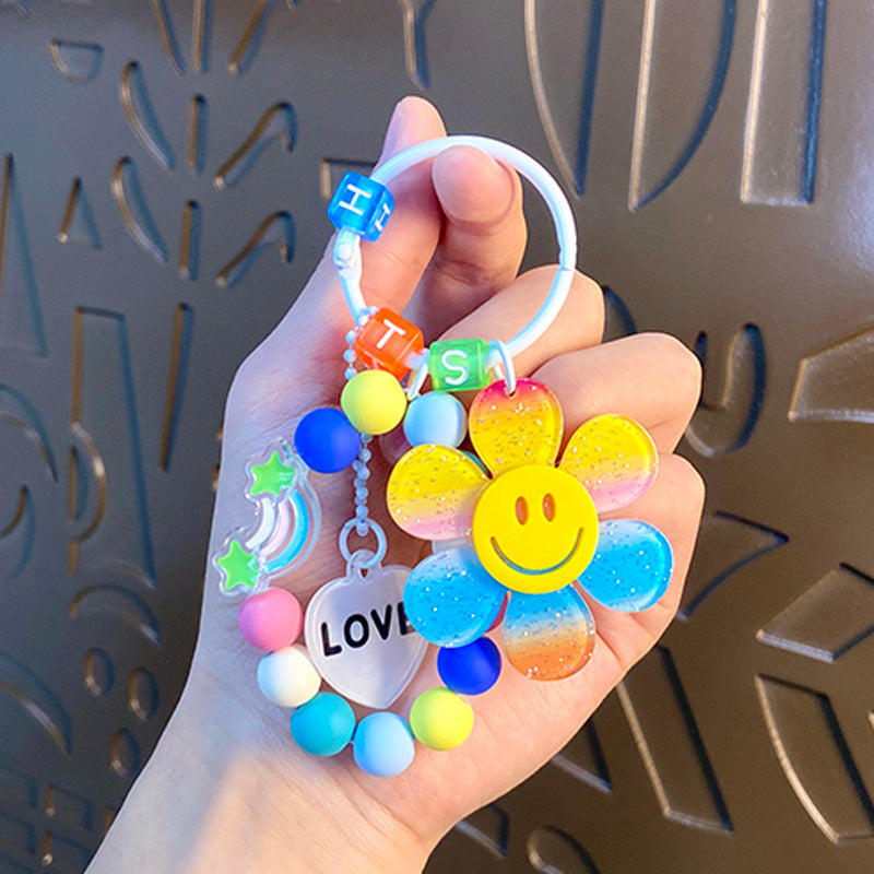 Wholesale Colorful Smiley Face Sunflower Beaded Chain Acrylic Keychain Creative Keychain ACC-KC-BenXin001