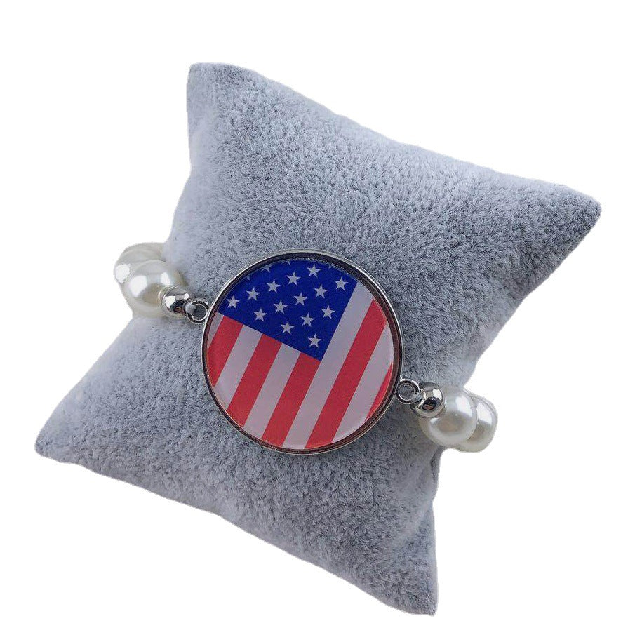Wholesale Independence Day American flag Stars and Stripes pearl bracelet